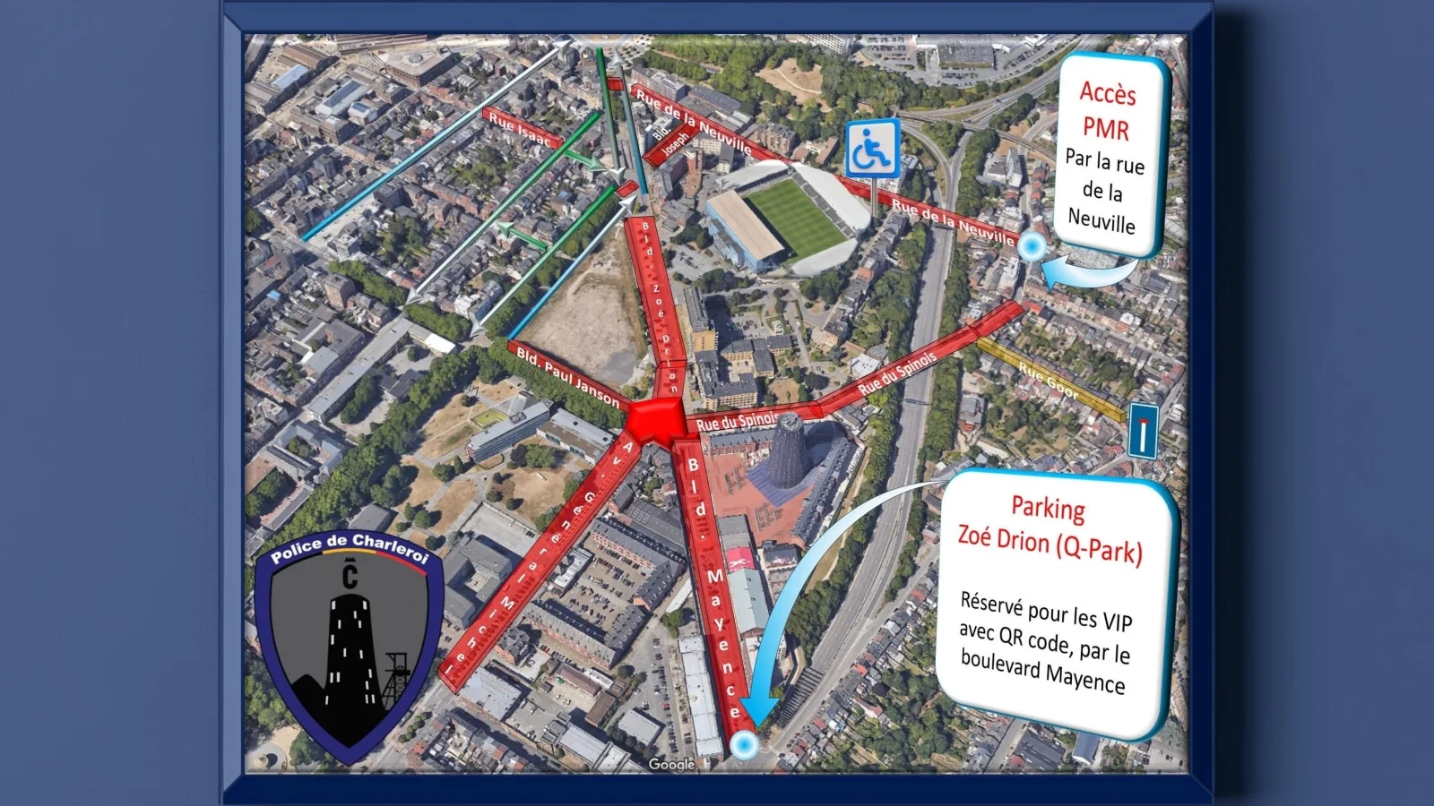 RCSC – Standard : important dispositif de circulation autour du stade ce dimanche à Charleroi