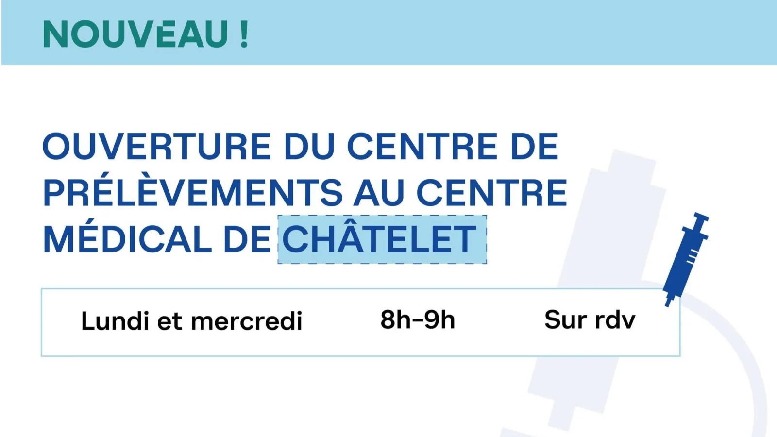 Santé : un nouveau centre de prélèvements ouvre ses portes à Châtelet