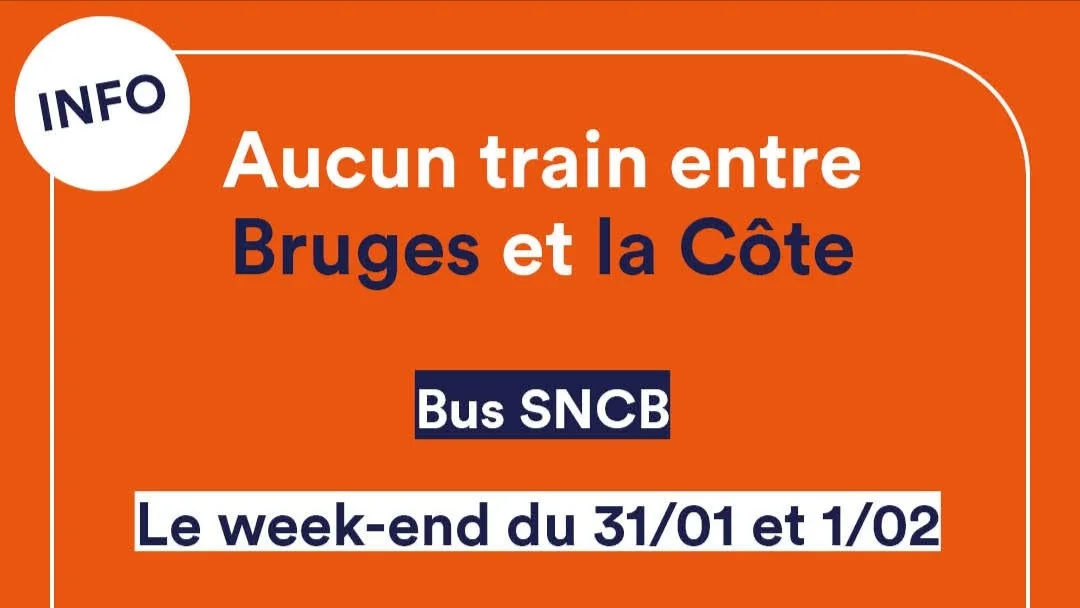 Travaux Infrabel fin janvier : des bus remplacent les trains entre Bruges et la Côte