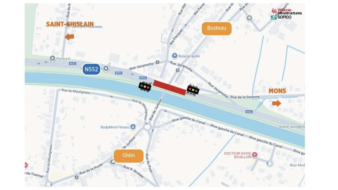 (Photos) Réhabilitation du pont du Busteau à Ghlin : circulation alternée sur la N552 dès ce 23 janvier