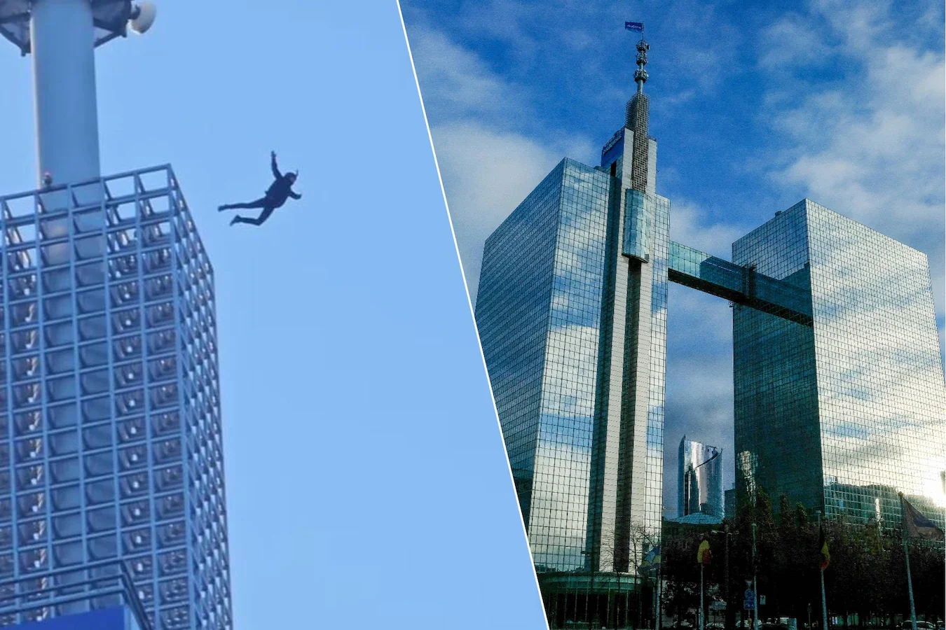 (VIDEO) Un saut en parachute illégal depuis la tour Proximus